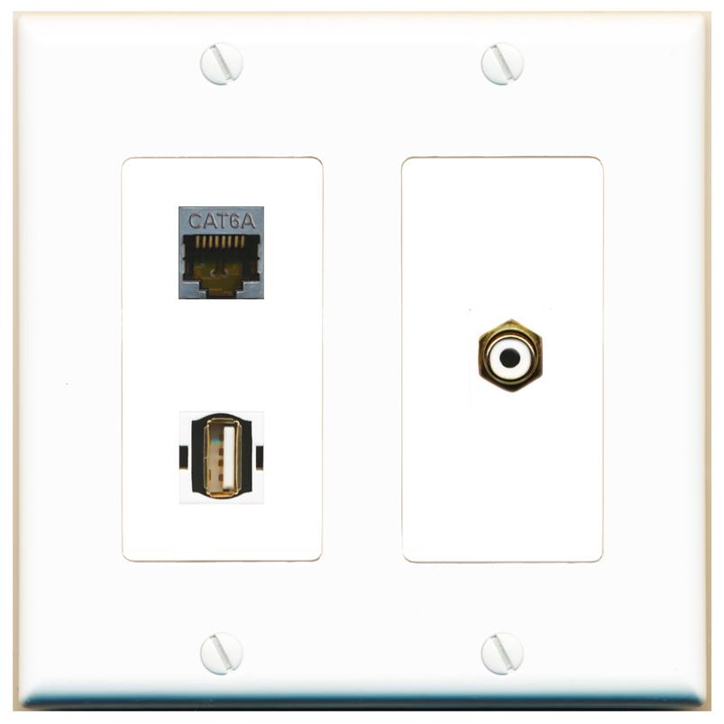 CAT6A RCA-WHITE USB2 Wall Plate [White]