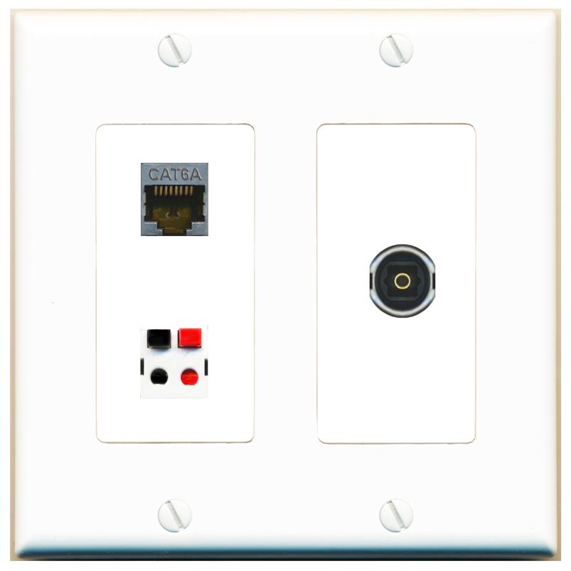 CAT6A SPEAKER TOSLINK Wall Plate [White]