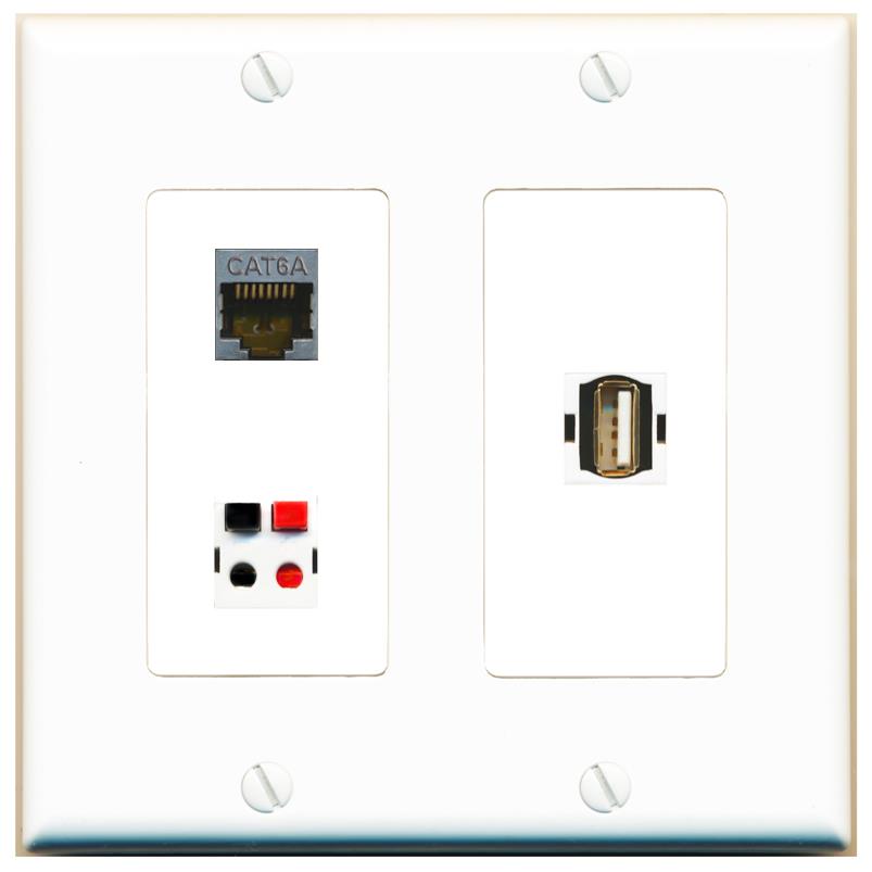 CAT6A SPEAKER USB2 Wall Plate [White]