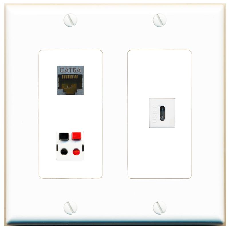 CAT6A SPEAKER USBC Wall Plate [White]