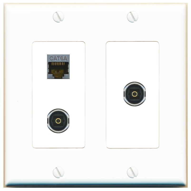 CAT6A 2 TOSLINK Wall Plate [White]