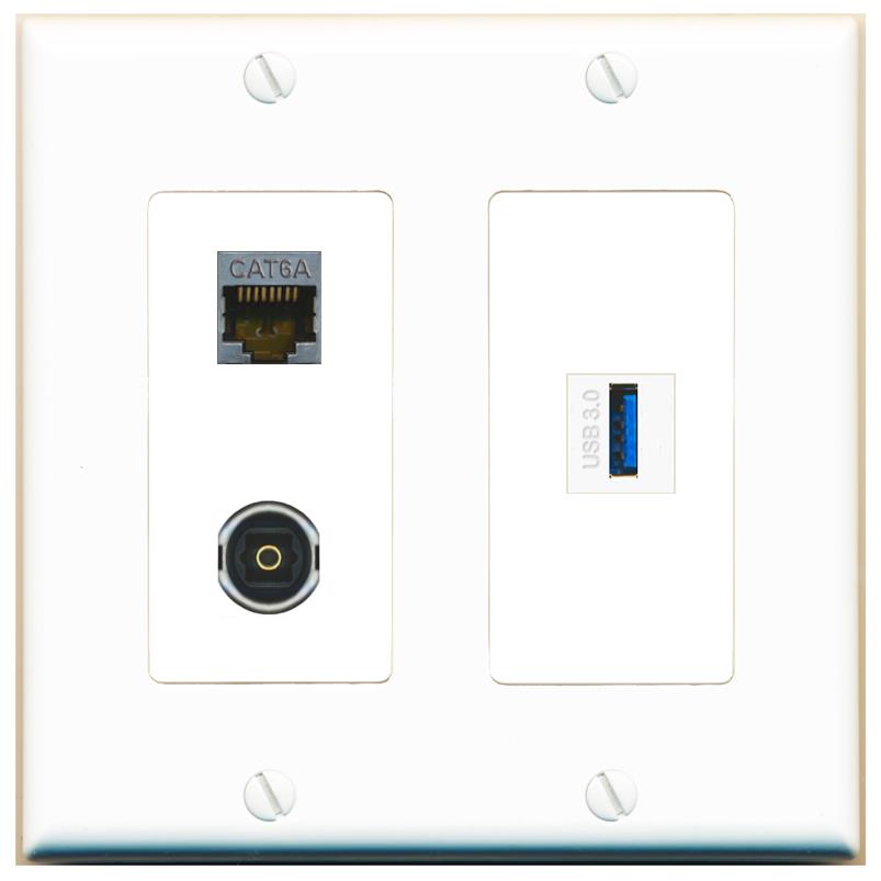CAT6A TOSLINK USB-3 Wall Plate [White]