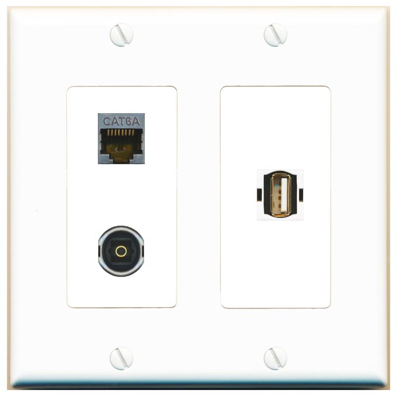 CAT6A TOSLINK USB2 Wall Plate [White]