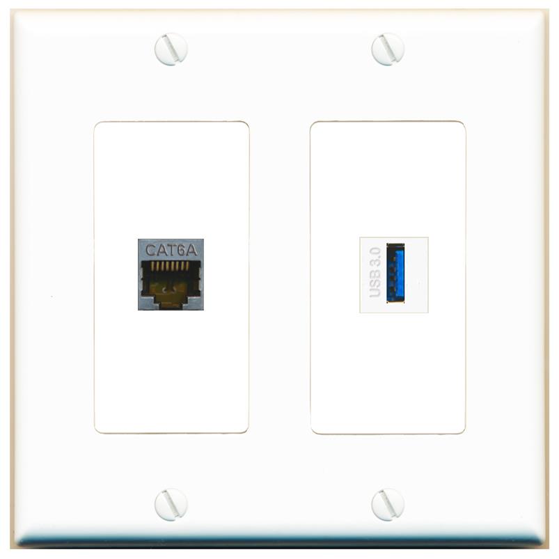 CAT6A USB-3 Wall Plate [White]