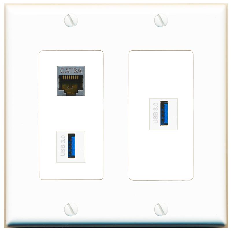 CAT6A 2 USB-3 Wall Plate [White]