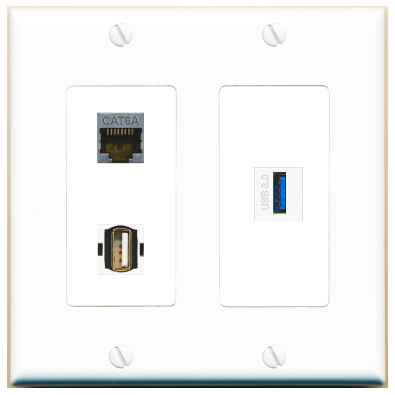 CAT6A USB-3 USB2 Wall Plate [White]