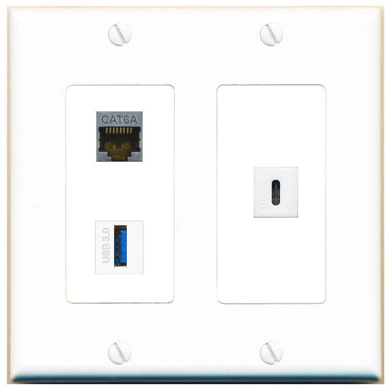 CAT6A USB-3 USBC Wall Plate [White]