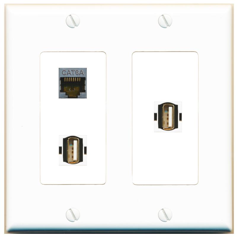 CAT6A 2 USB2 Wall Plate [White]