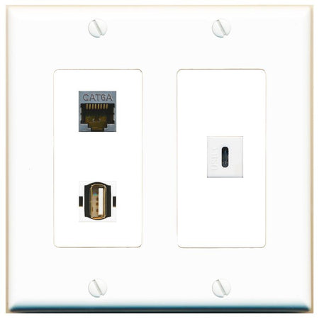 CAT6A USB2 USBC Wall Plate [White]