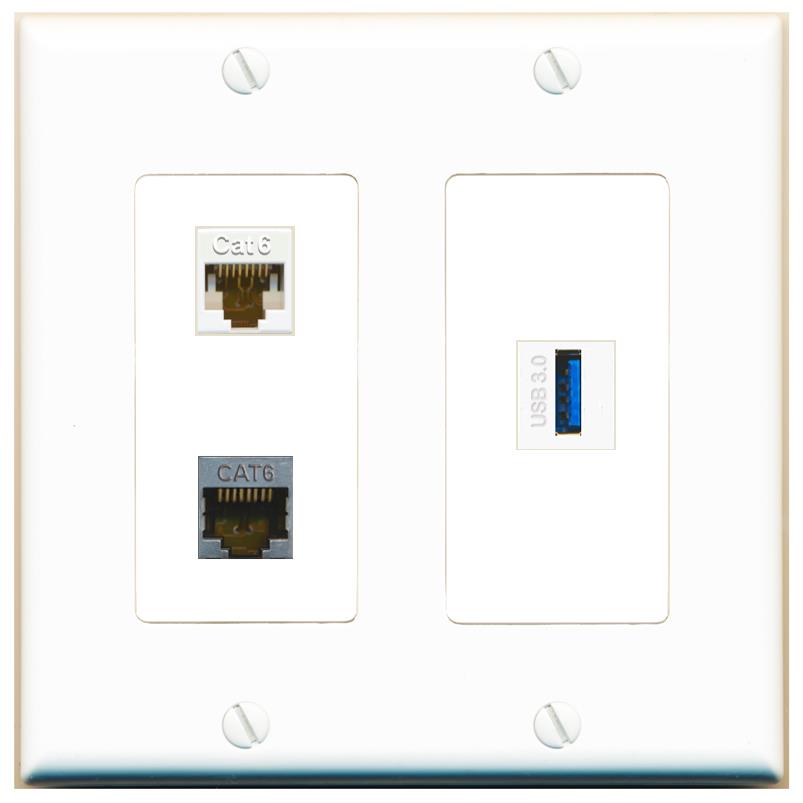 CAT6 CAT6-SHIELDED USB-3 Wall Plate [White]