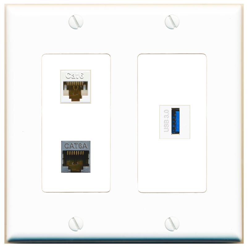 CAT6 CAT6A USB-3 Wall Plate [White]