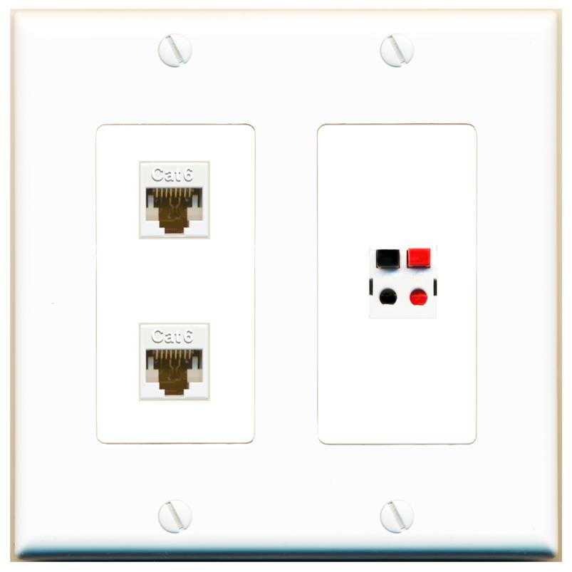 2 CAT6 SPEAKER Wall Plate [White]