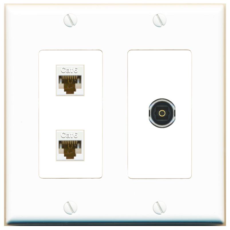 2 CAT6 TOSLINK Wall Plate [White]