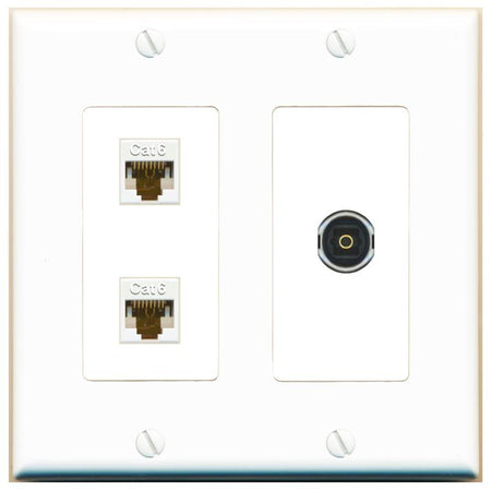2 CAT6 TOSLINK Wall Plate [White]
