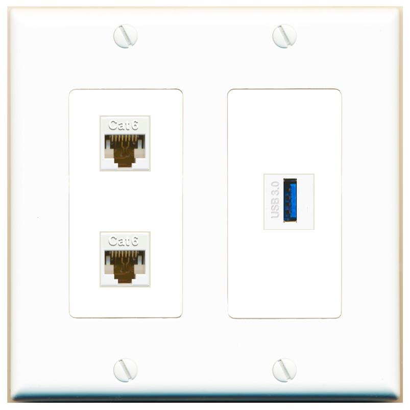 2 CAT6 USB-3 Wall Plate [White]