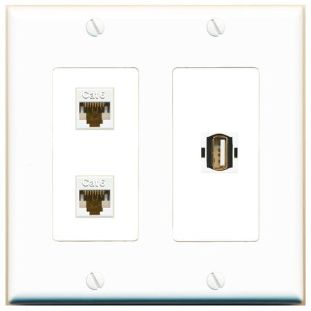 2 CAT6 USB2 Wall Plate [White]