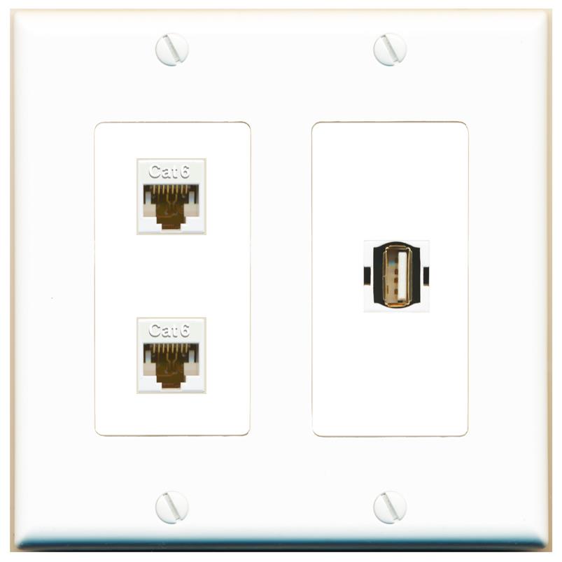 2 CAT6 USB2 Wall Plate [White]