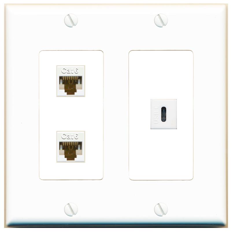 2 CAT6 USBC Wall Plate [White]