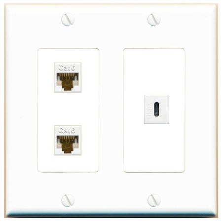 2 CAT6 USBC Wall Plate [White]