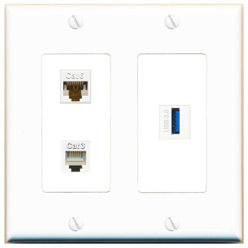 CAT6 PHONE USB-3 Wall Plate [White]