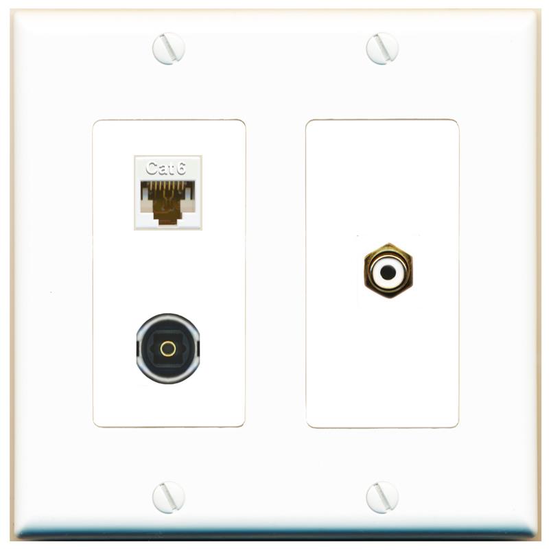 CAT6 RCA-WHITE TOSLINK Wall Plate [White]