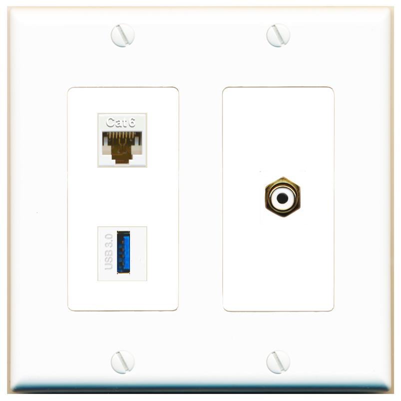 CAT6 RCA-WHITE USB-3 Wall Plate [White]