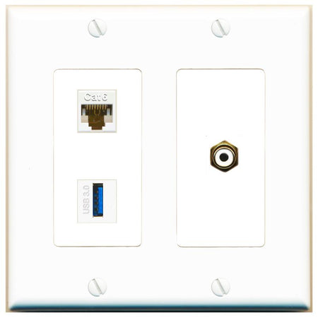 CAT6 RCA-WHITE USB-3 Wall Plate [White]