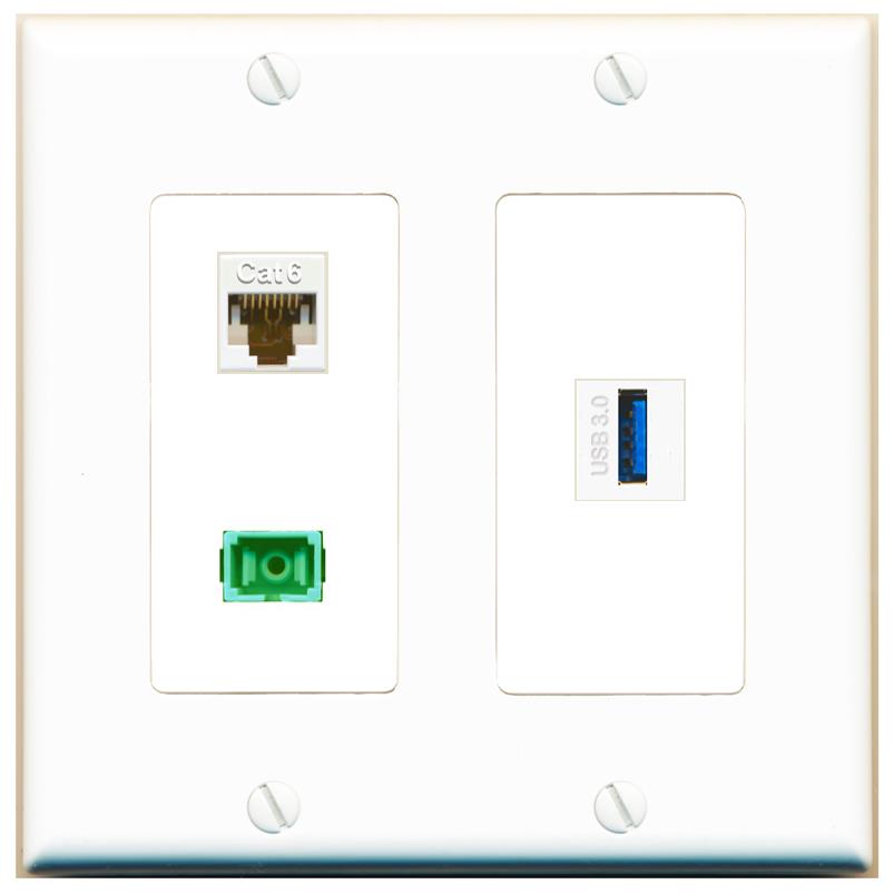 CAT6 SC-APC-SX USB-3 Wall Plate [White]