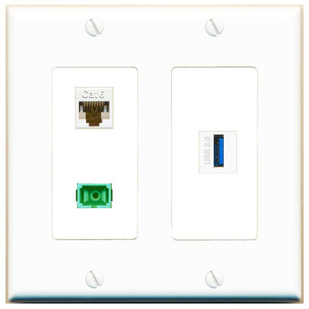 CAT6 SC-APC-SX USB-3 Wall Plate [White]