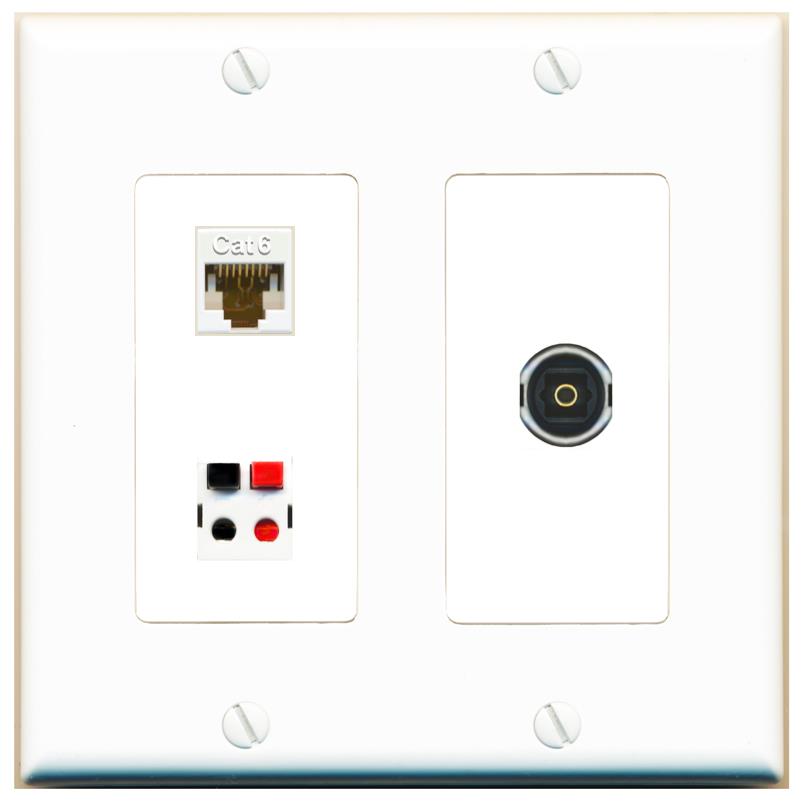 CAT6 SPEAKER TOSLINK Wall Plate [White]