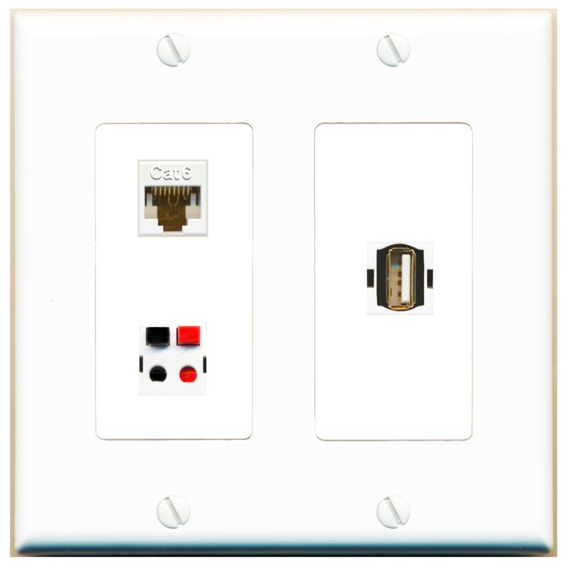 CAT6 SPEAKER USB2 Wall Plate [White]