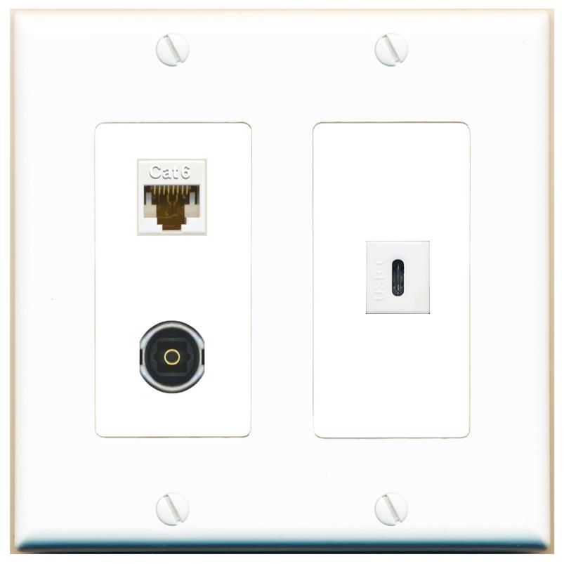 CAT6 TOSLINK USBC Wall Plate [White]