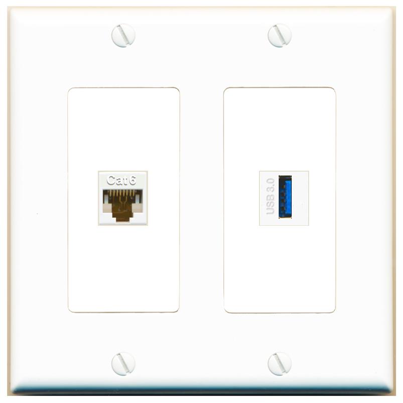 CAT6 USB-3 Wall Plate [White]