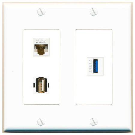 CAT6 USB-3 USB2 Wall Plate [White]