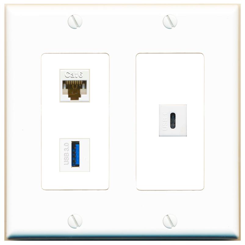 CAT6 USB-3 USBC Wall Plate [White]