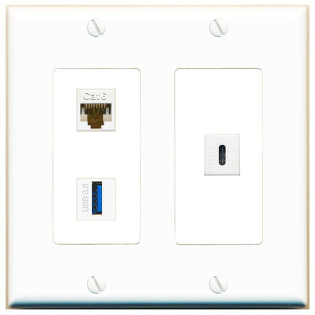 CAT6 USB-3 USBC Wall Plate [White]