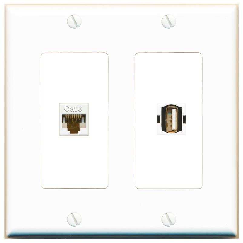 CAT6 USB2 Wall Plate [White]