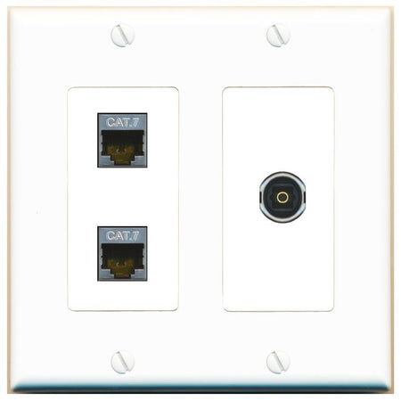 2 CAT7 TOSLINK Wall Plate [White]