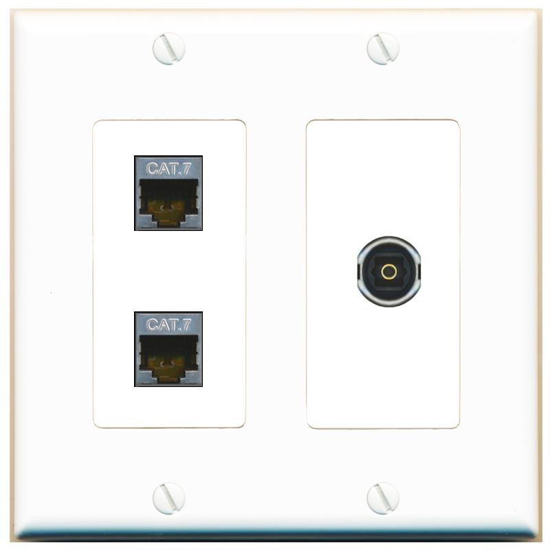 2 CAT7 TOSLINK Wall Plate [White]