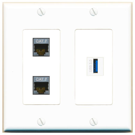 2 CAT7 USB-3 Wall Plate [White]