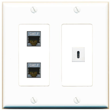2 CAT7 USBC Wall Plate [White]