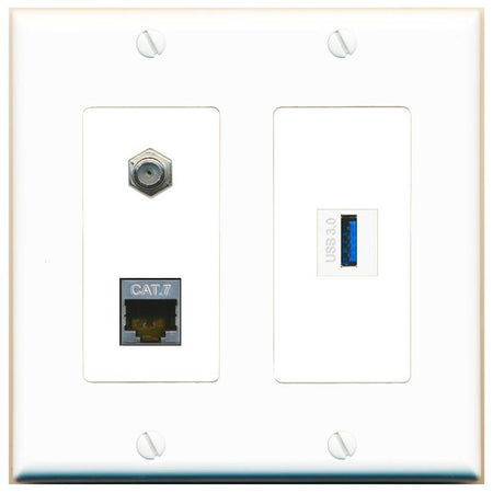 CAT7 COAX USB-3 Wall Plate [White]