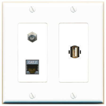 CAT7 COAX USB2 Wall Plate [White]