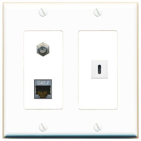 CAT7 COAX USBC Wall Plate [White]