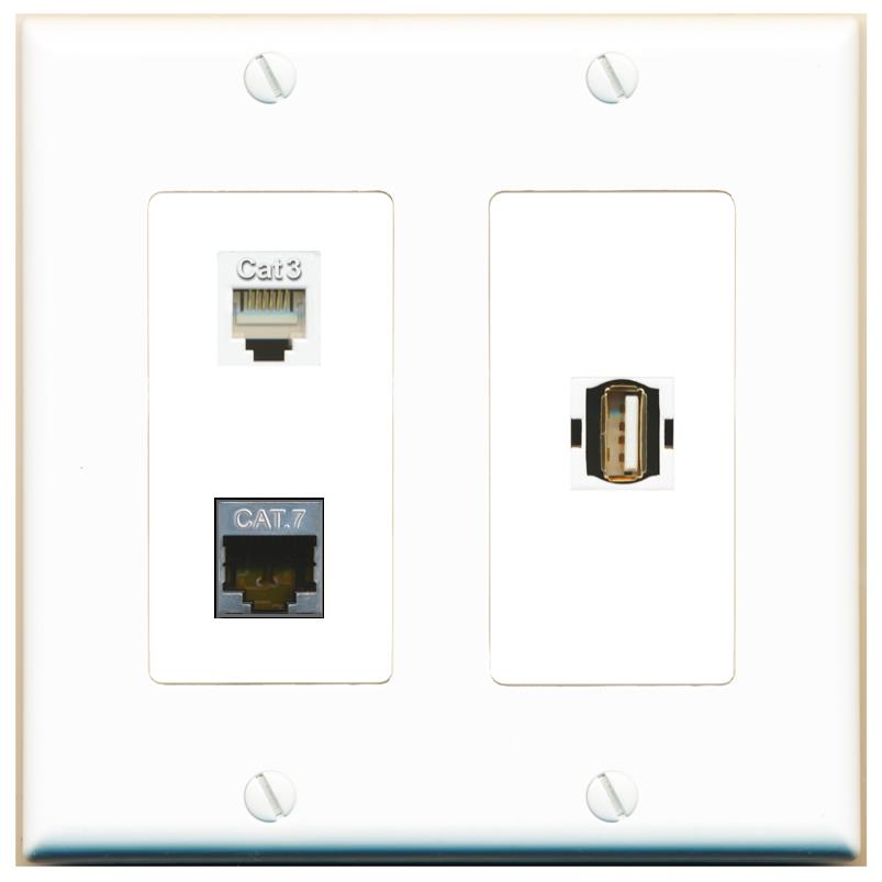 CAT7 PHONE USB2 Wall Plate [White]