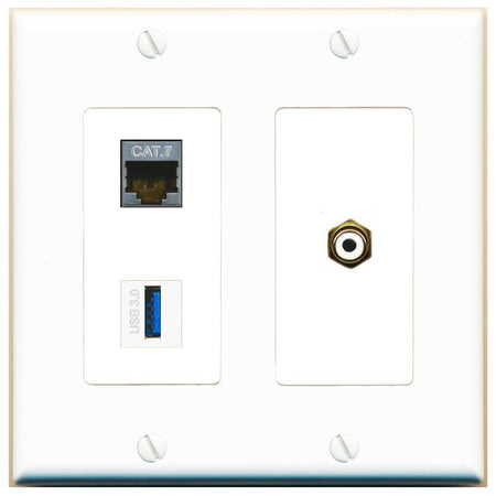 CAT7 RCA-WHITE USB-3 Wall Plate [White]