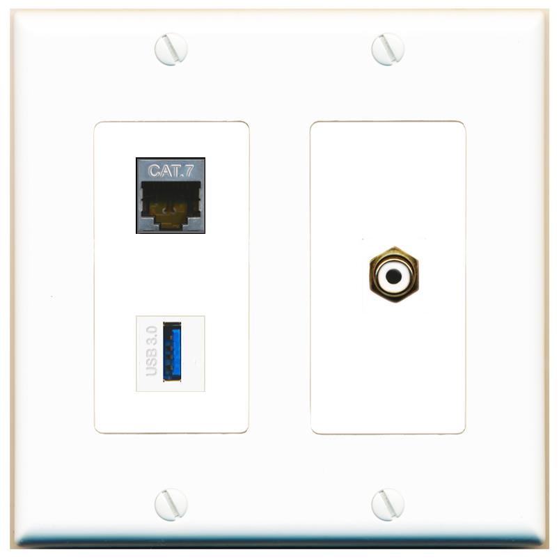 CAT7 RCA-WHITE USB-3 Wall Plate [White]