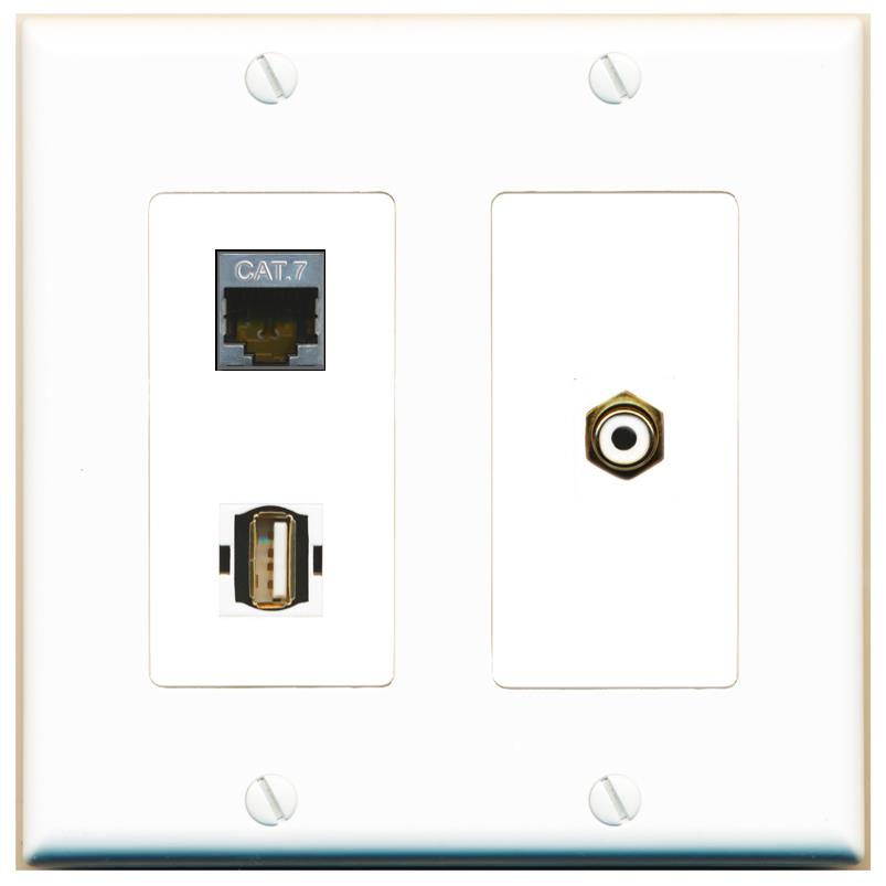 CAT7 RCA-WHITE USB2 Wall Plate [White]
