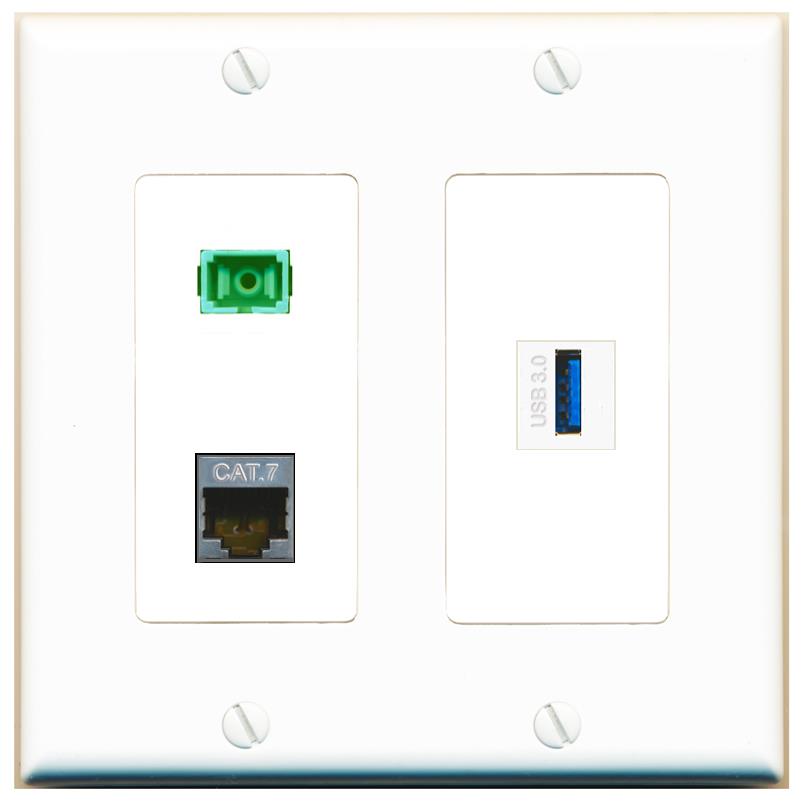 CAT7 SC-APC-SX USB-3 Wall Plate [White]