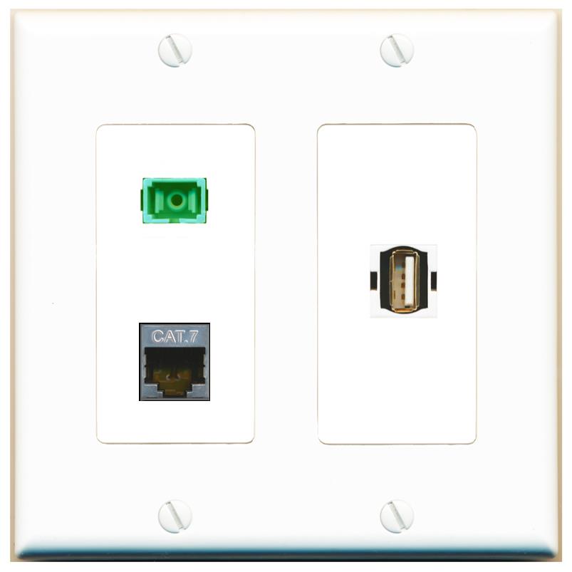 CAT7 SC-APC-SX USB2 Wall Plate [White]